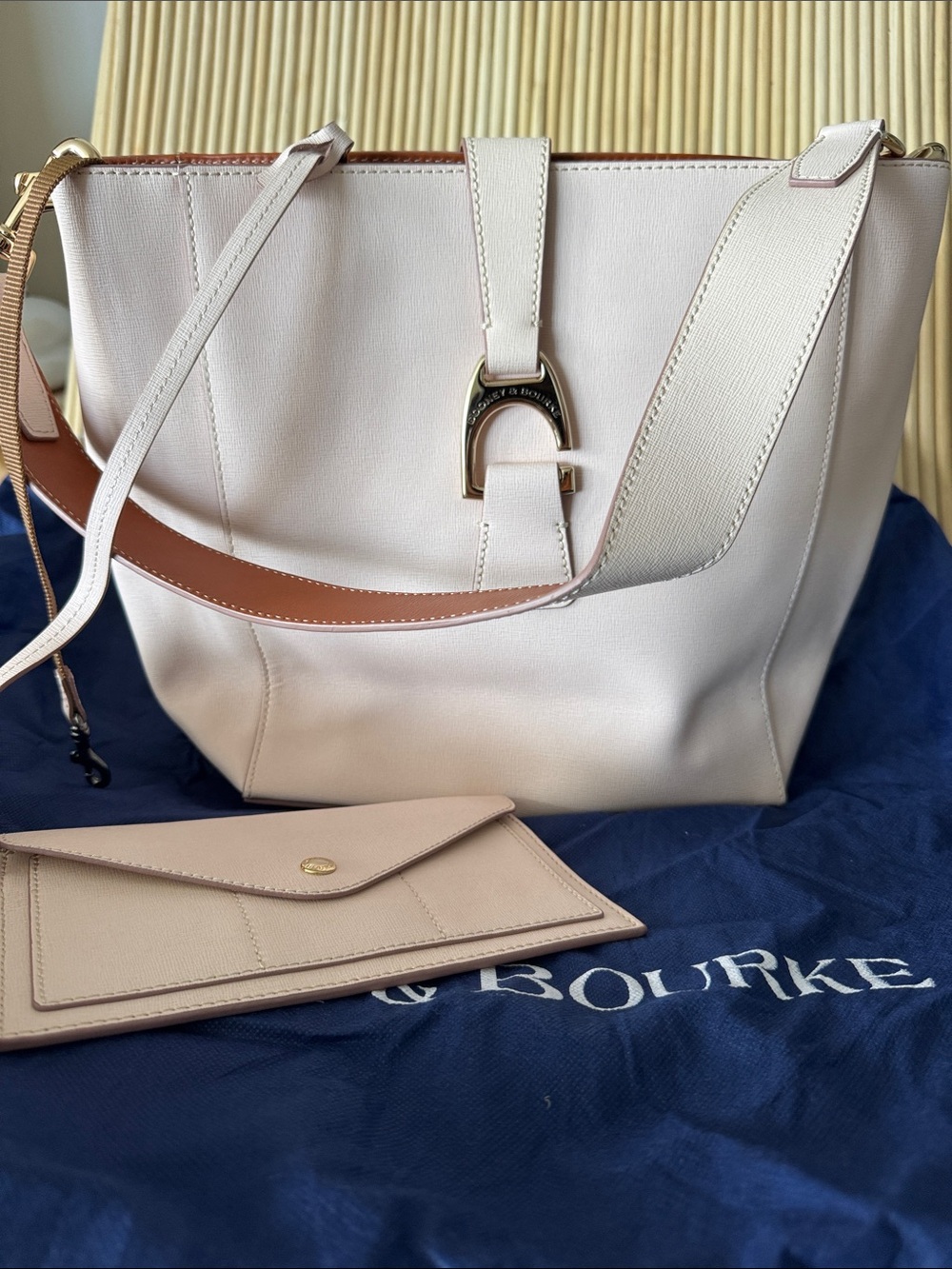 Gorgeous NIB Dooney & Bourke Bone Tote with Matching Pouch and Gold-Tone Detail